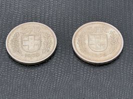 2× 5‑Franken 1969 – letzter Silberjahrgang –