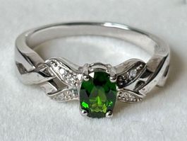 Chromdiopsid Ring, Solitaire, Silber 925, Gr. 59, NEU