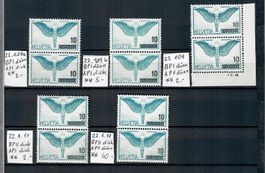1938: Flugpost 5 Stück Paare Nr. F 22z.1.09+22z.1.10 Abart *