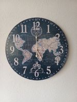 Wanduhr Weltkarte Vintage Stil dunkelblau guter Zustand