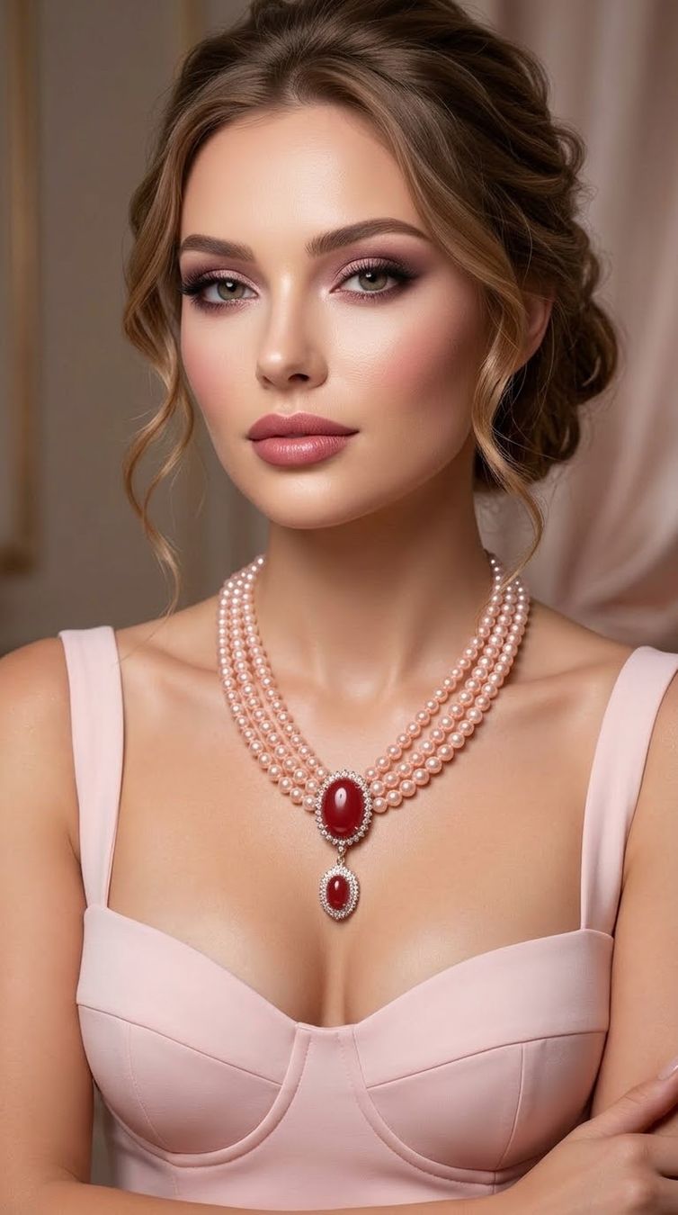 Ketten: Collier perles roses et jade rouge – Neu und originalverpackt aus St-Maurice von Sandrinette123 5
