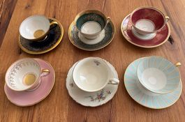 6er Set Vintage Mocca Tassen & Untertassen aus Porzellan