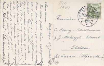Cartoline postali: Ober-Wetzikon mit Bachtel. 1949 – Usato da Schlieren venduto da petros38 1