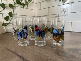 Lot de 6 verres à limonade avec motifs de papillons