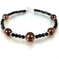 Bracelet perle d'eau douce chocolat - Spinelles noirs Ag925