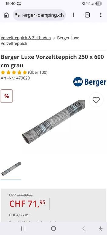 Tappeti: Berger Luxe Vorzeltteppich 2.5x6m – Usato da Ranflüh venduto da JanGoldenberger 2
