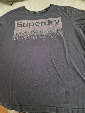 Superdry Damen T-Shirt Gr. L schwarz Glitzer Print Baumwolle