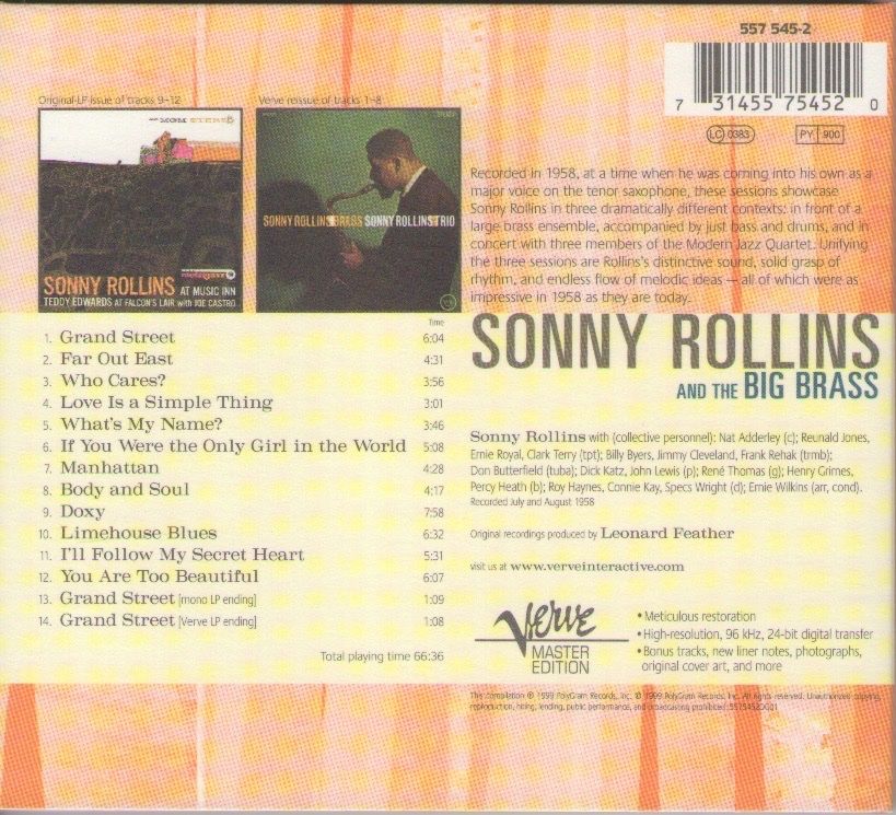 CD: SONNY ROLLINS and the BIG BRASS – Usato da Lausanne venduto da sbar224 1