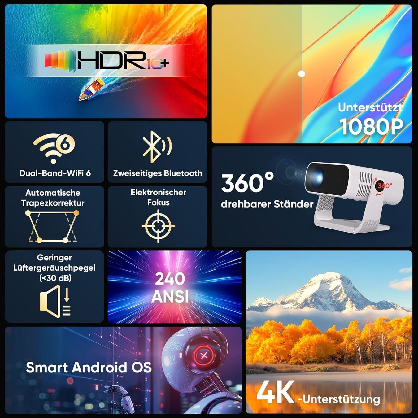 Vidéoprojecteurs: 2026 Neuer Smart Mini Beamer Integrierte APP Android 14 Unte – Neuf avec emballage d'origine à Hundwil par pak_7zvn 2