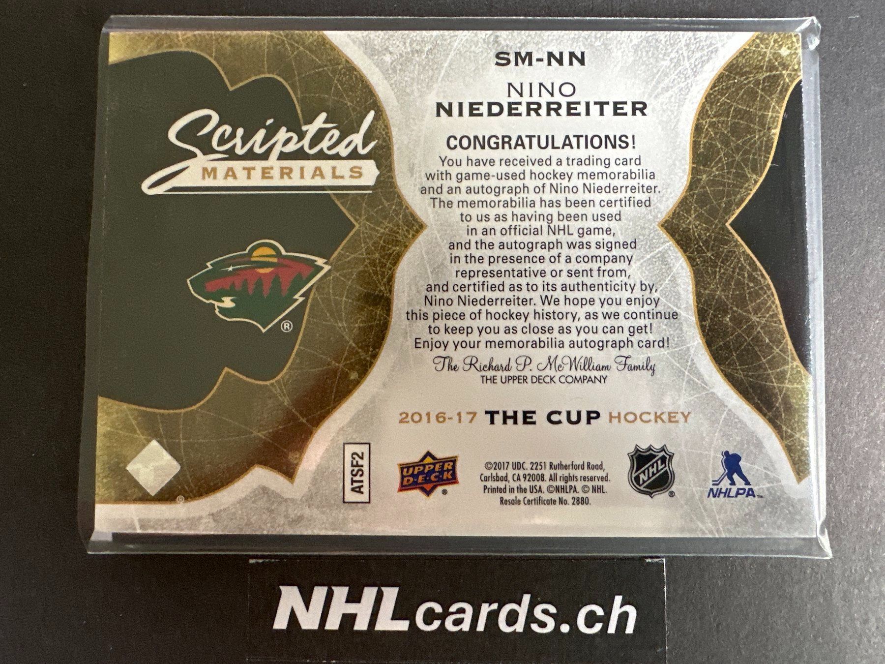 NHL Carte collezionabili: Nino Niederreiter NHL The Cup Auto Patch Card /35 – Usato da Belp venduto da nhlcards.ch 1