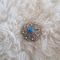 Silber Brosche mit Türkis Anhänger, Vintage Schmuckstück