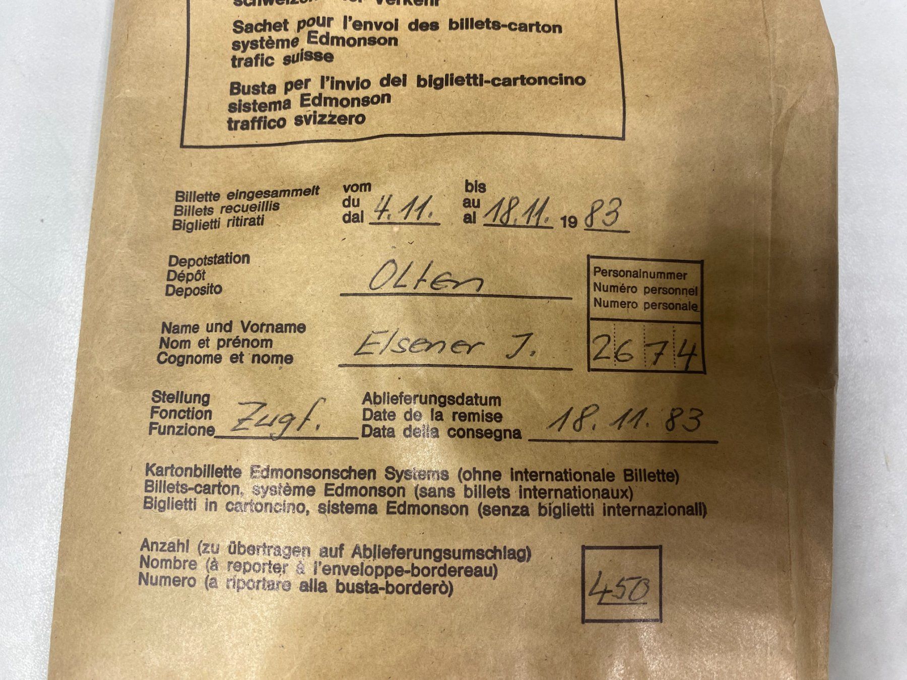 Biglietti: LOT Bahnbillette Olten //G334 – Usato da Bern venduto da JMsoehne1987