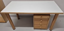 Schreibtisch 140x70 Buche, weisse Tischplatte