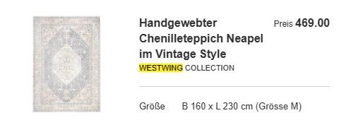 Tappeti: Chenilleteppich Westwing – Usato da Moosseedorf venduto da Deborahlynn