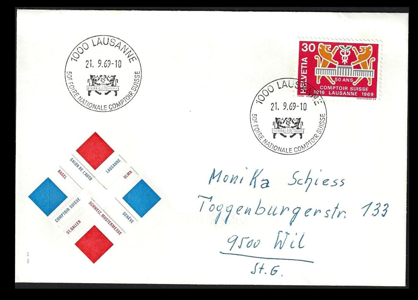 Alle Briefmarken: 2 Belege Comptoir Suisse 1969 – Gebraucht aus Baar von miam8 1