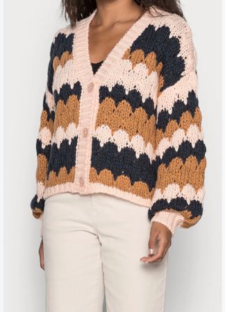 object oversize Grobstrick Cardigan XS-M beige braun Wolle
