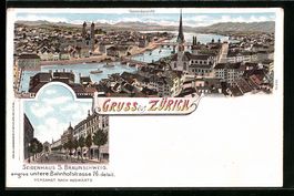 Litho Zürich, Ortsansicht mit Umland, B