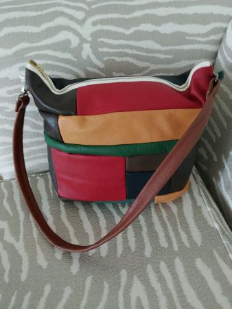 Schultertasche Leder Patchwork bunt Damen Neu