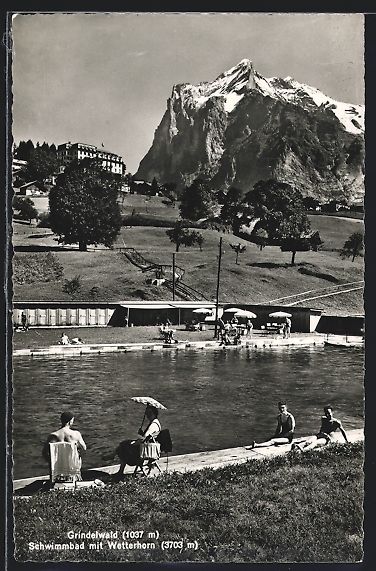 Cartoline postali: Grindelwald, Schwimmbad mit Wetterhorn – Usato da Berlin venduto da bartko-reher