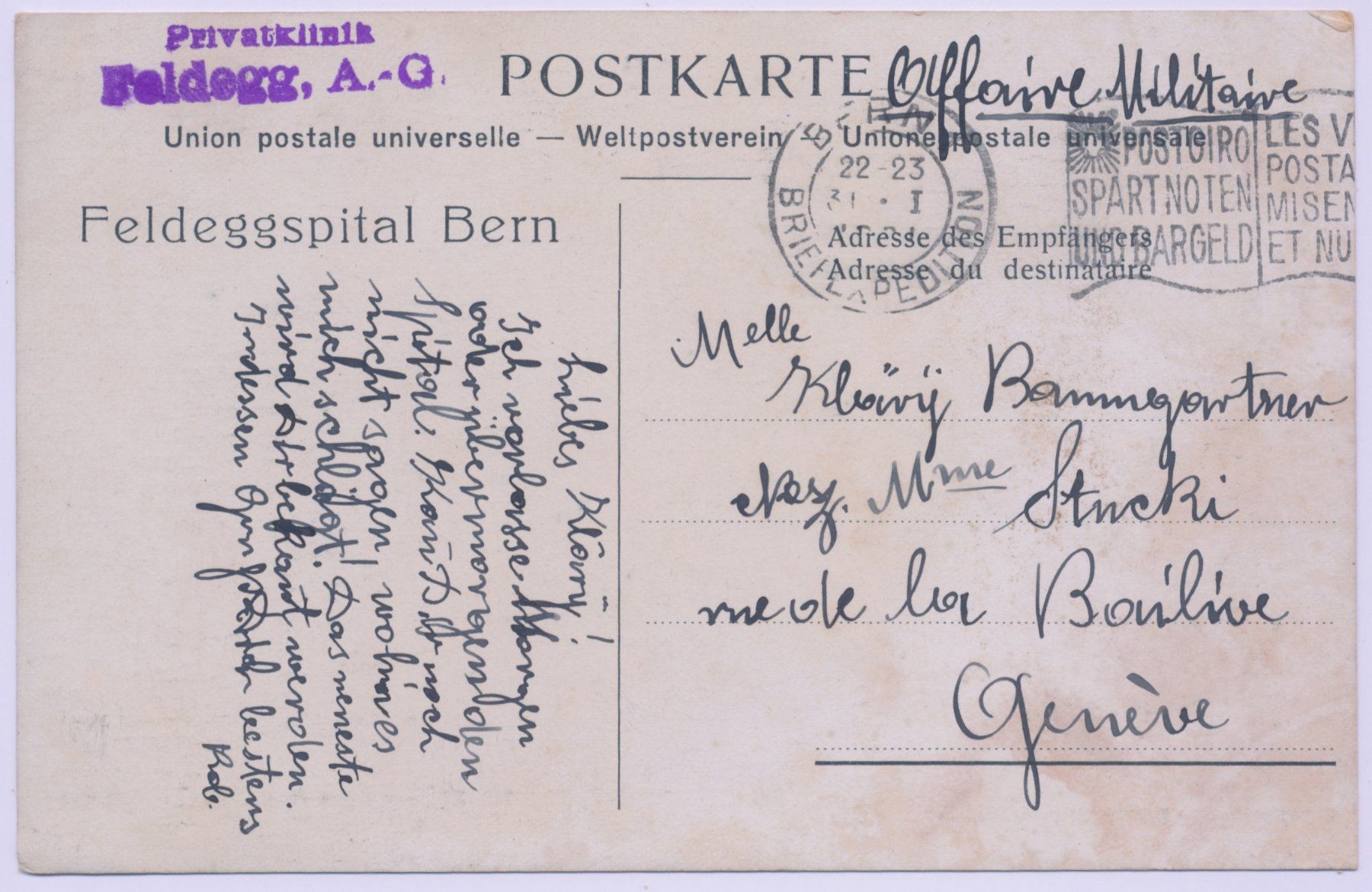 Cartoline postali: Bern Privatklinik Feldegg 1931 – Usato da Lützelflüh-Goldbach venduto da blauerkranich 1