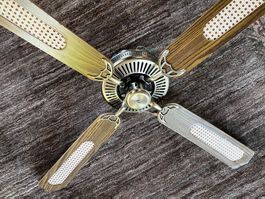 Retro Colonial Deckenventilator Messing Rattan 130cm