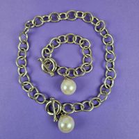 Halskette + Armkette Vintage - Farbe: Silber mit Kunstperlen