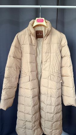 Moncler Women's Long Beige Padded Winter Coat, Size 2