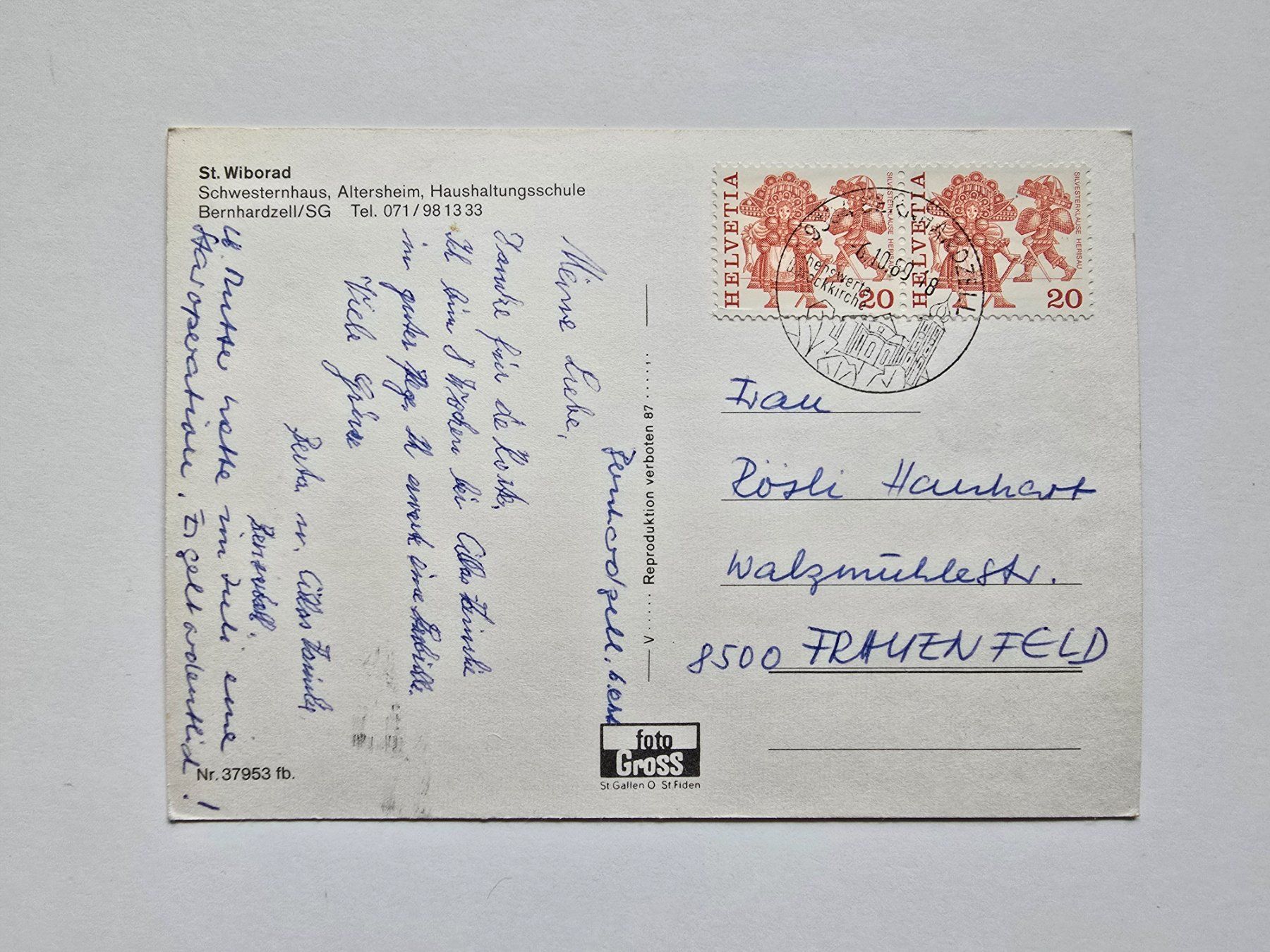 Cartoline postali: AK St. Wiborad  Bernhardzell – Usato da Dättlikon venduto da Wundertuete_ 1