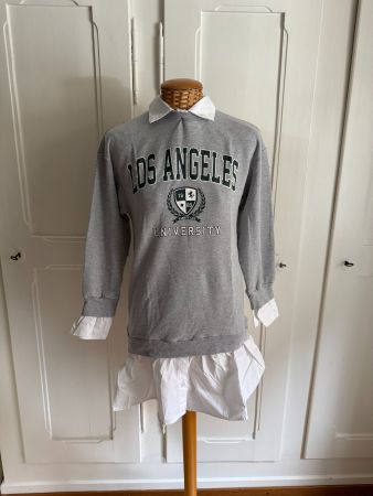 Sweatshirt-Blusenkleid hellgrau-weiss XS