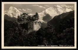 AK Interlaken, Ruine Unsprunnen, Mönch und Jungfrau