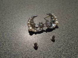 Ohrstecker Halbmond, silberfarbig, Perle
