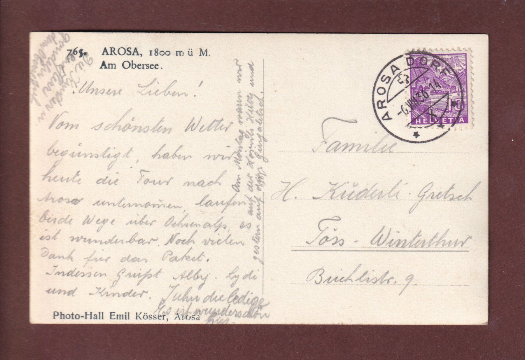 Cartoline postali: AROSA - Am Obersee - 1936 – Usato da Pully venduto da nicecards 1