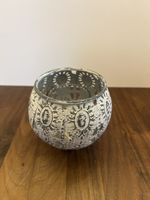 Windlicht Teelichthalter Metall weiss/grau Shabby Chic Look