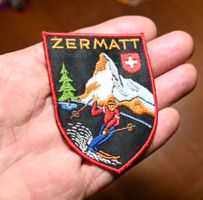 VINTAGE Badge ZERMATT nos ST. GALLER STICKEREI skifahrer