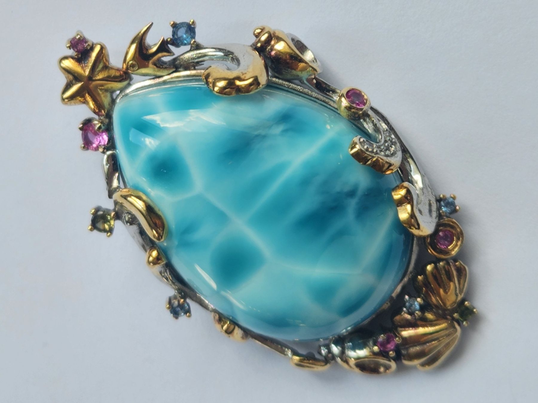Anhänger: Larimar Anhänger 925 silber Massiv, Handarbeit, Topaz, Ruby – Gebraucht aus St. Gallen von GIULESGG 2