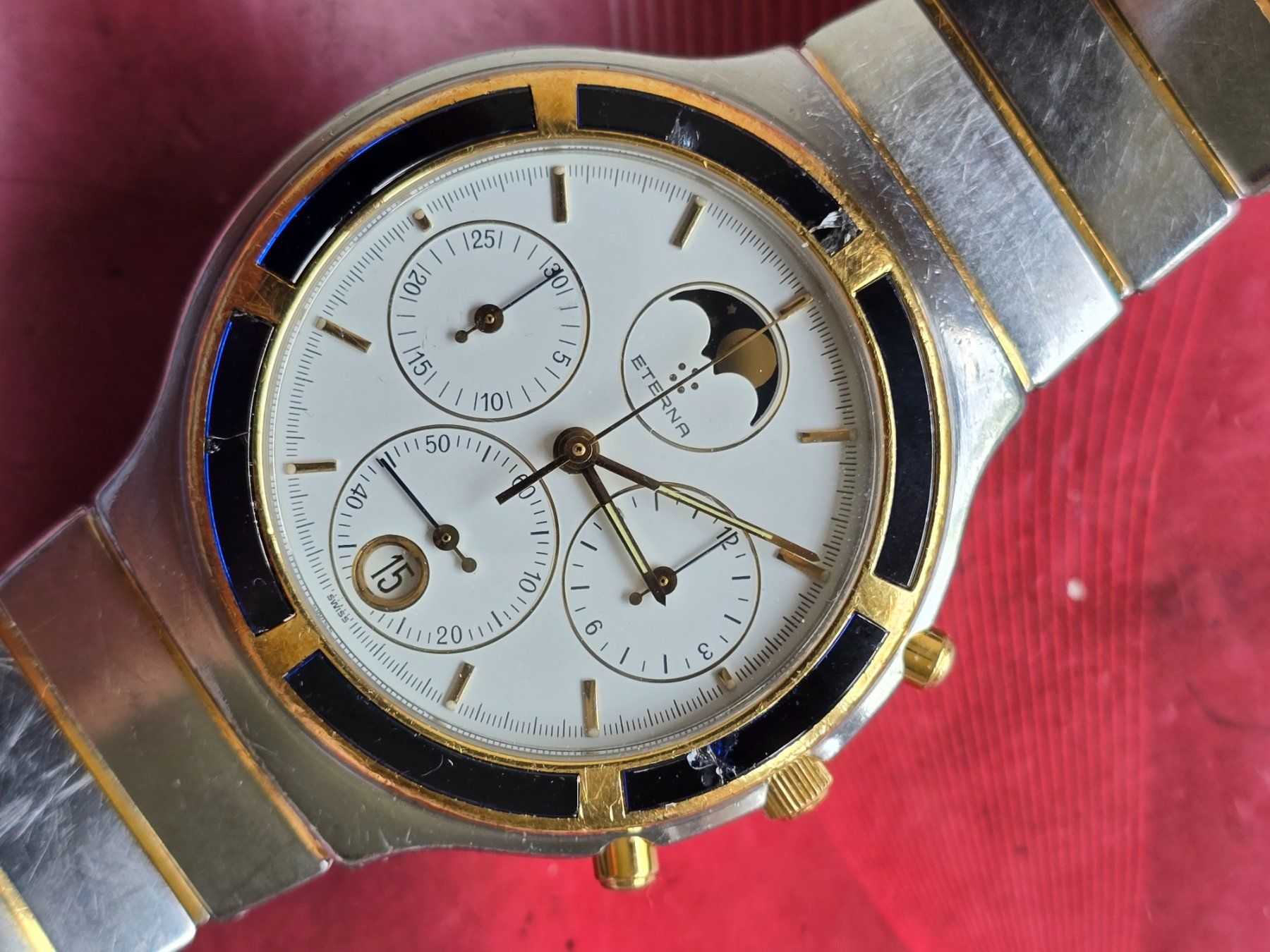 Eterna Uhren: 499 Eterna Airforce Gold / SS Chrono Mondphasen Date – Gebraucht aus Muri AG von Corredor