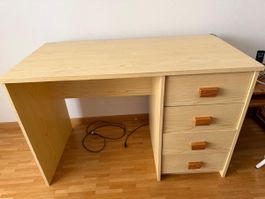 Schreibtisch Holz hell mit 4 Schubladen
