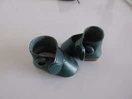1 Paar Puppenschuhe, Schuhe grün, Druckknopf, 4.5 cm