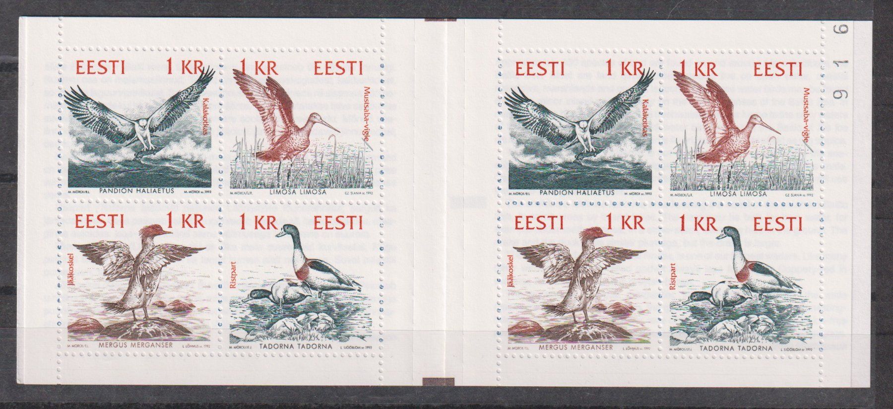 Tutti i francobolli: Estland: Markenheft Vögel 1992 / Postfrisch – Nuovo (secondo la descrizione) da Dällikon venduto da Minita