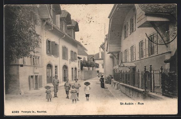 Cartes postales: AK St-Aubin, Rue, Strassenpartie, 1908 – D'occasion à Berlin par bartko-reher