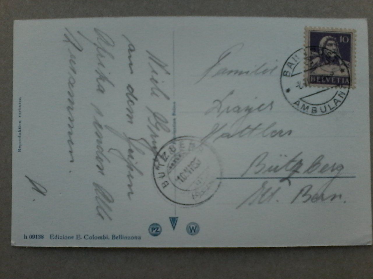Cartoline postali: Bellinzona, von 1935 – Usato da Niederscherli venduto da Lucia16 1