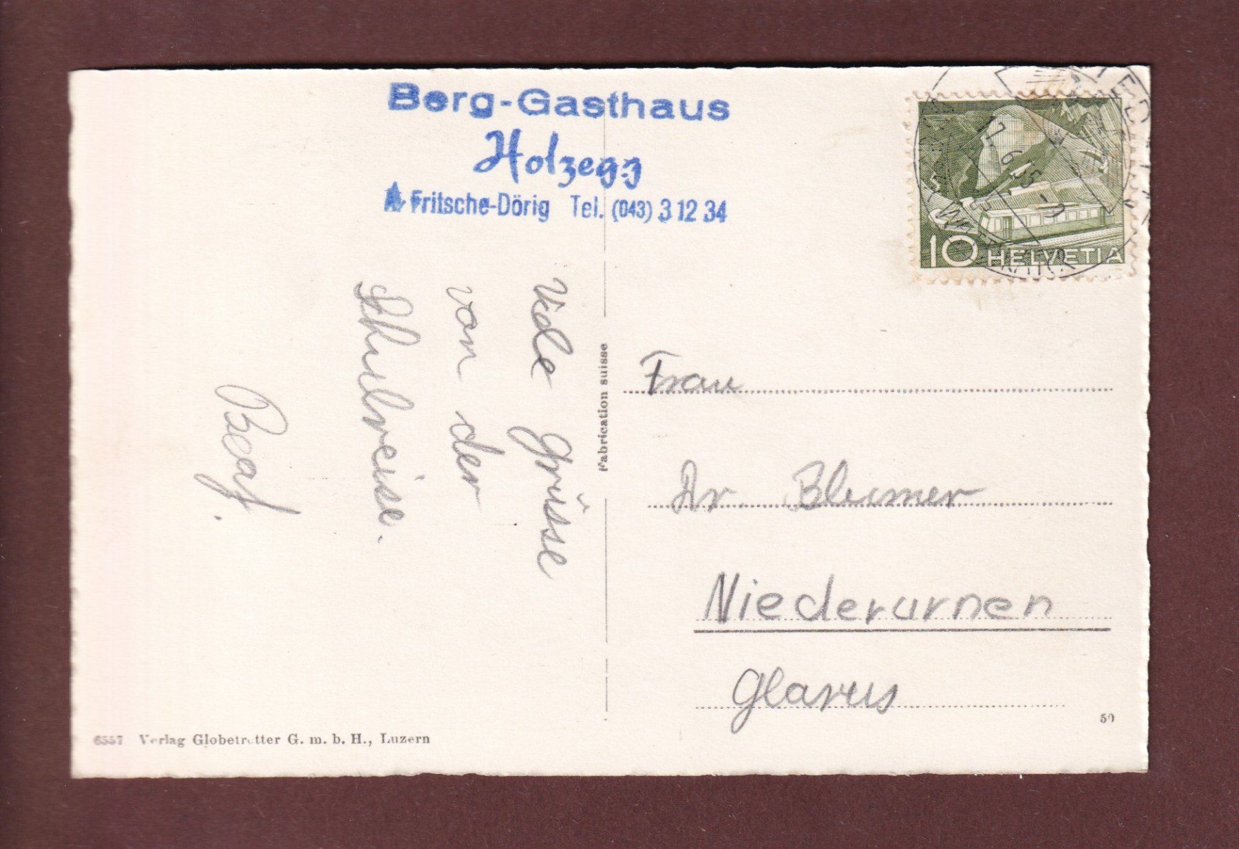 Cartoline postali: MYTHEN-KULM - 1955 – Usato da Pully venduto da nicecards 1