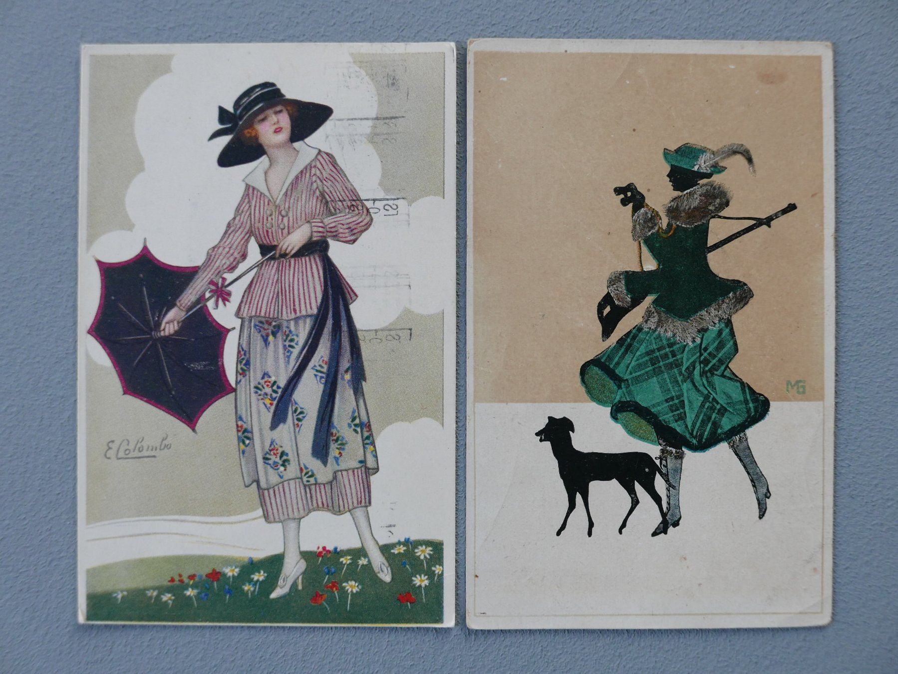 Cartoline postali: 2 ANTIKE ANSICHTSKARTEN MODE GRAFIK 1919 1930 – Usato da Balgach venduto da Zwischenraum