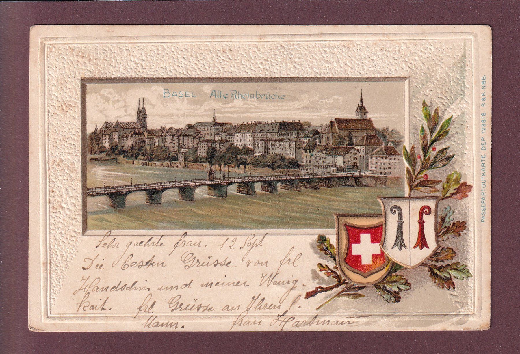 Cartoline postali: BASEL - Alte Rheinbrücke - 1905 Präge – Usato da Pully venduto da nicecards