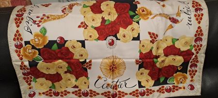 Foulard Cartier Vintage, Soie, Fleurs & Rubis, Neuf! (52)