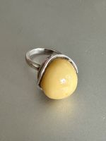 Vintage 925er Silber Ring mit weißem Bernstein: 56-57