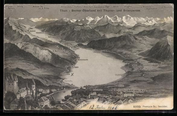 Cartoline postali: Thun, Ortsansicht mit Thuner und Brienze – Usato da Berlin venduto da bartko-reher