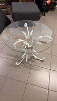 Tisch mit Glasplatte d=65cm h=50cm weiss Metallgestell
