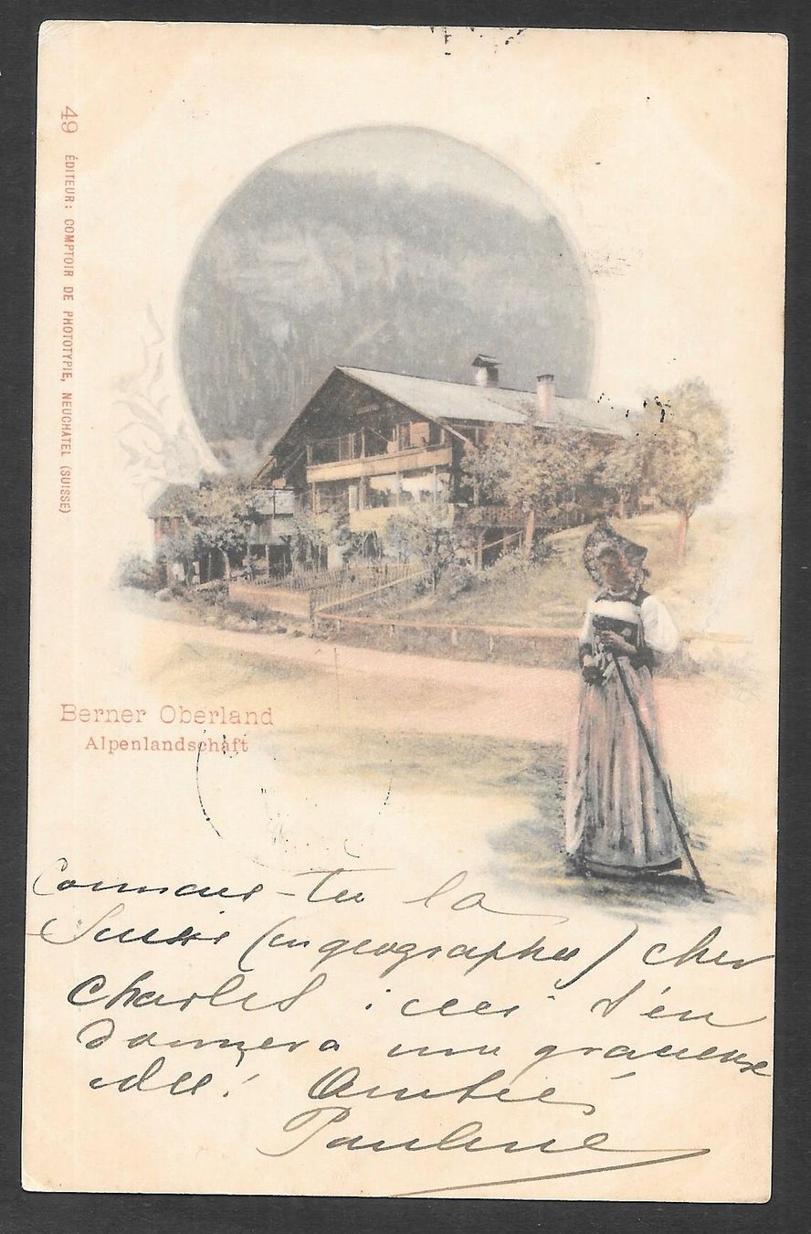 Cartoline postali: Berner Oberland Alpenlandschaft mit Tracht – Usato da Olten venduto da clotaldi