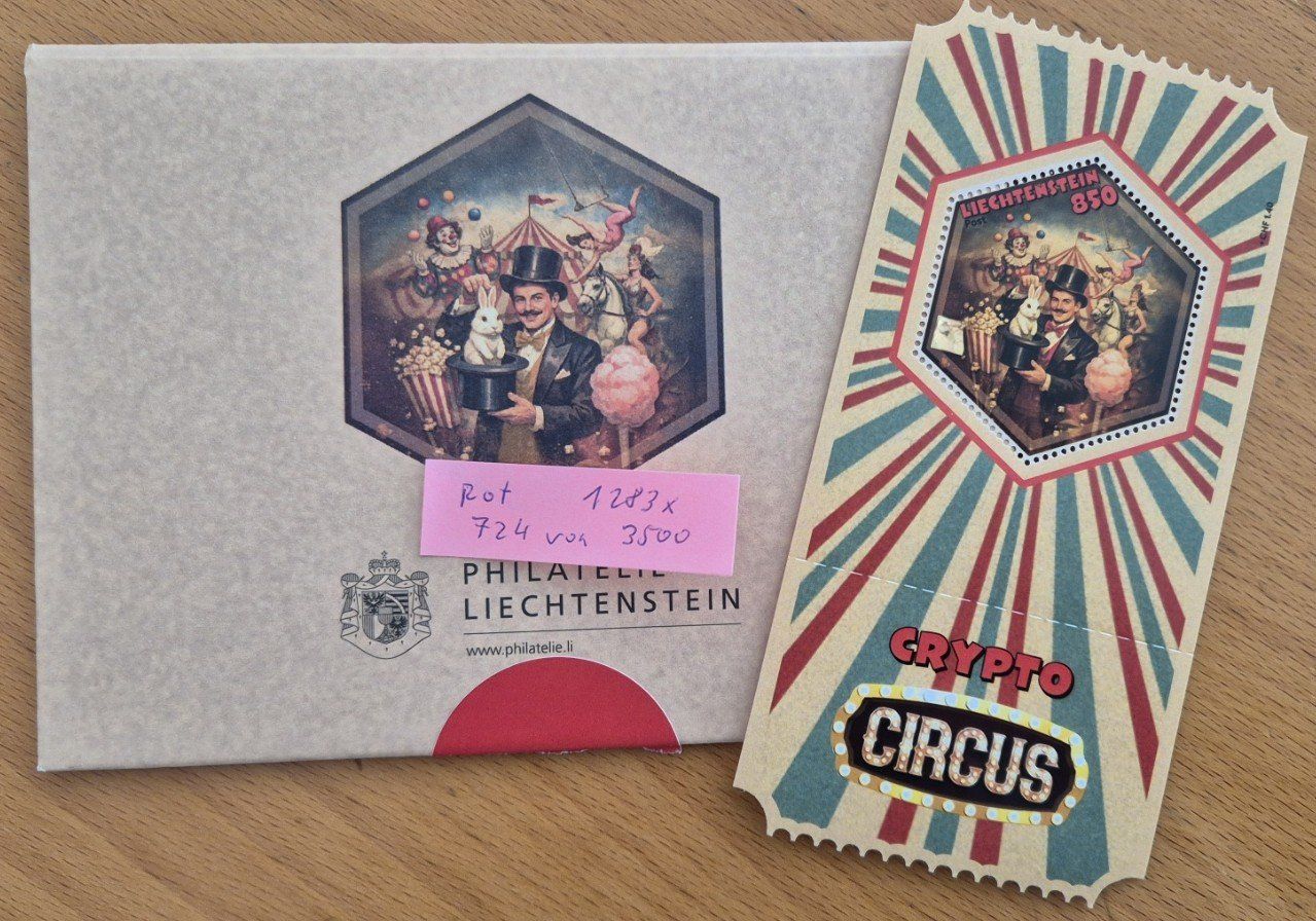 Tutti i francobolli: Crypto Circus "Der Zauberer Rot", mit rotem "Zirkuszelt" – Nuovo (secondo la descrizione) da St. Moritz venduto da Guenteratch